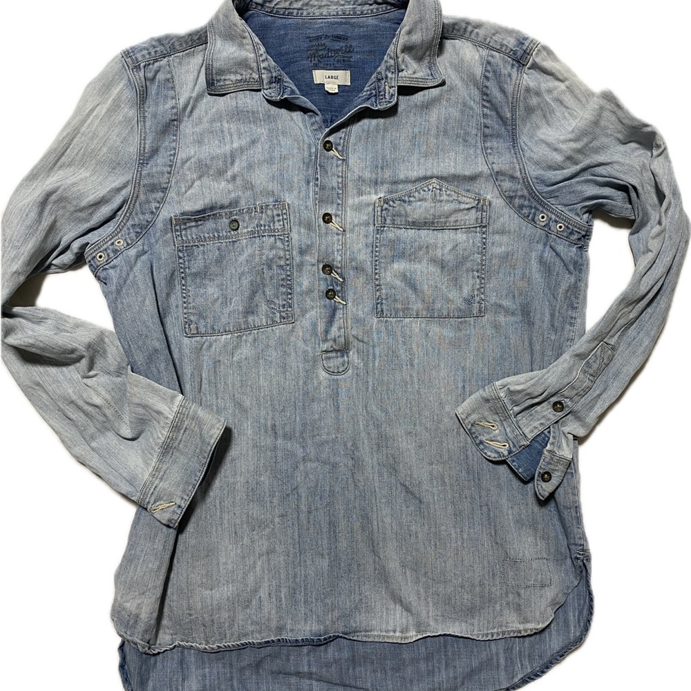 Madewell washed blue Denim Pullover Shirt L